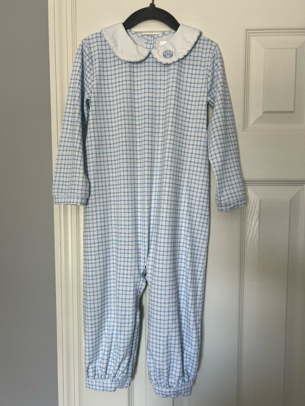 Cecil and Lou 3T Blue knit Windowpane long Romper monogram WHW